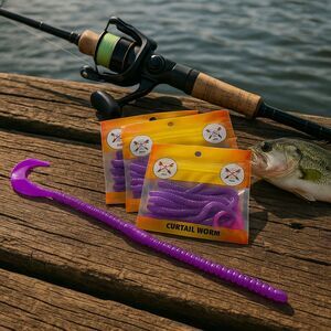 NEW (3) Head Hunter Curtail 6" Worms Lure Fishing Purple Fire Tail 12Ct CT337-06